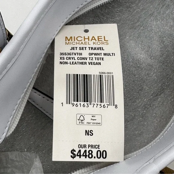 Michael Kors Jet Set Travel Extra-Small Top Zip Tote Bag Rainbow Optic White - Picture 11 of 11